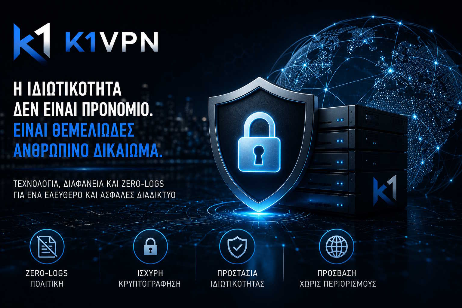 Προστασία ιδιωτικότητας με VPN: η φιλοσοφία διαφάνειας και ελαχιστοποίησης δεδομένων του K1VPN