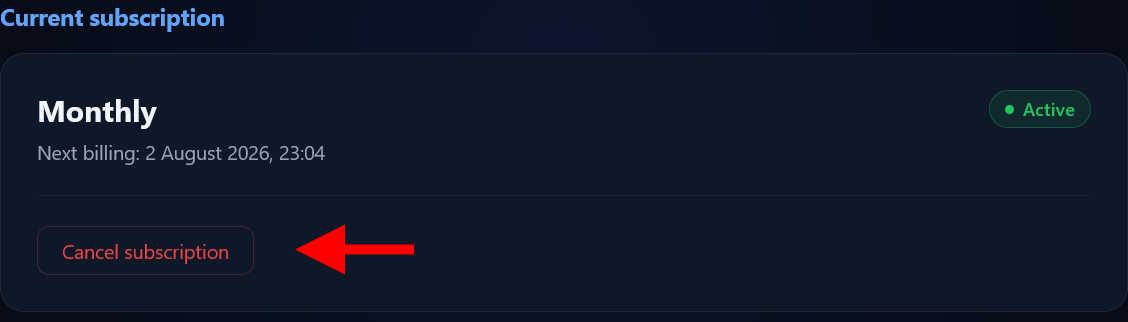 Ακύρωση συνδρομής στο dashboard K1VPN