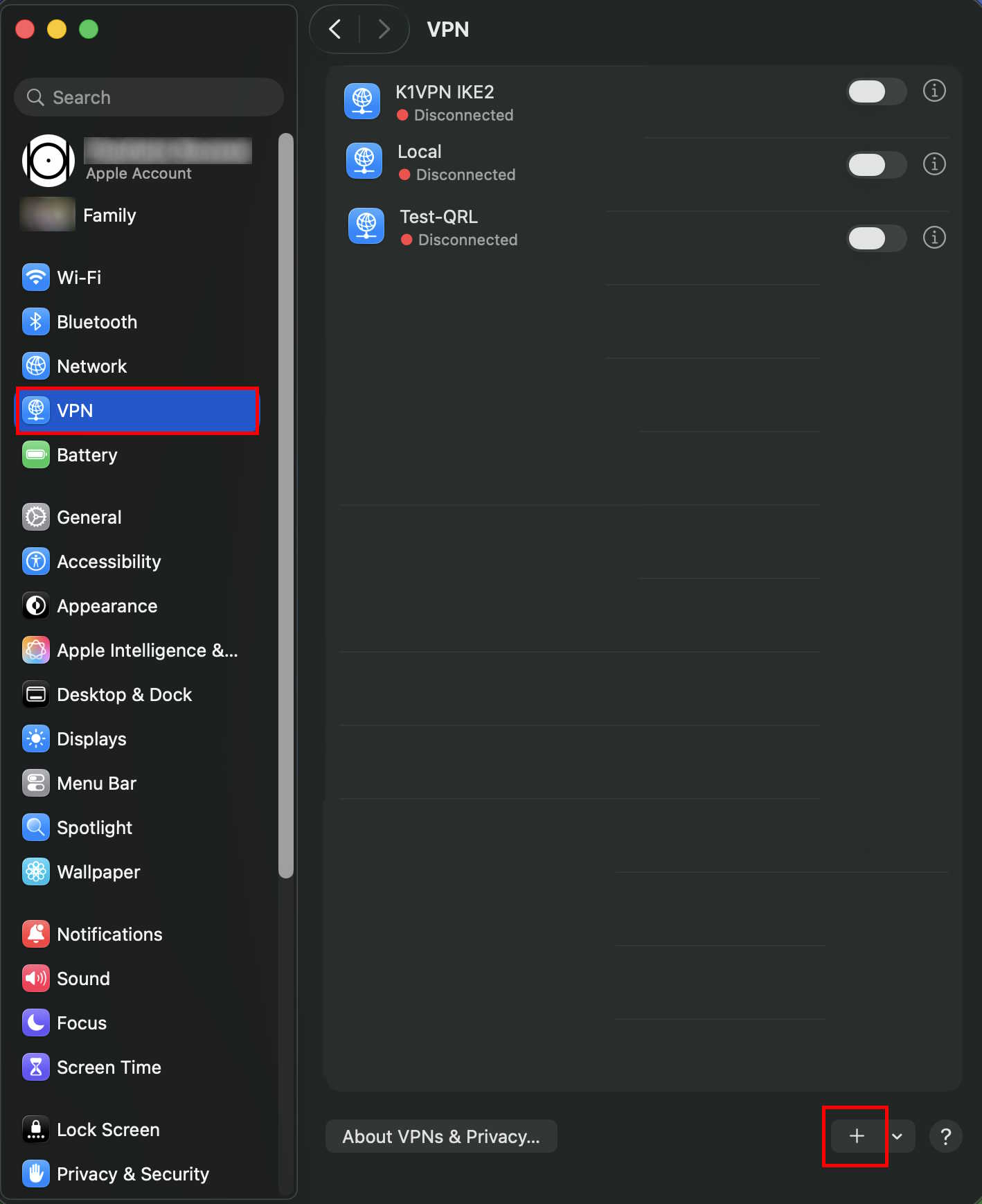 macOS System Settings - VPN