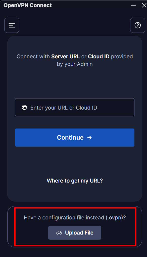 OpenVPN® Connect - αρχική οθόνη