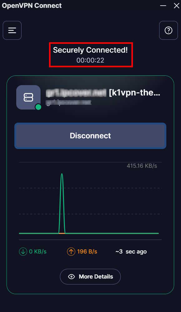 OpenVPN® Connect - συνδεδεμένοι στο K1VPN