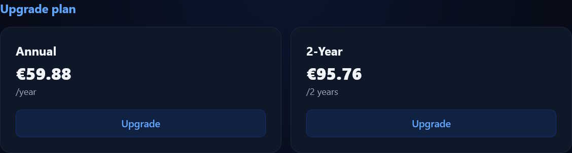 Επιλογές αναβάθμισης πλάνου στο dashboard K1VPN