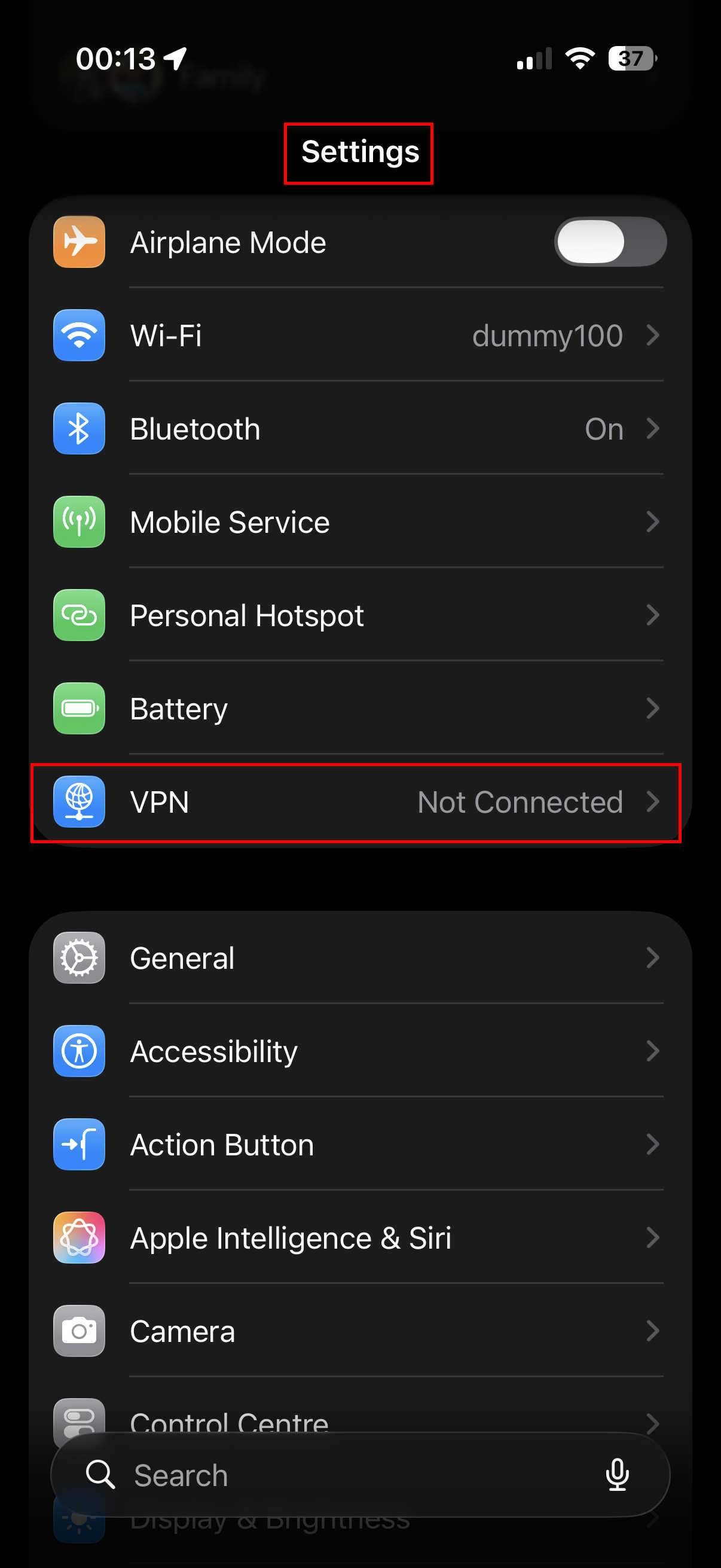 Ρυθμίσεις iOS - επιλογή VPN