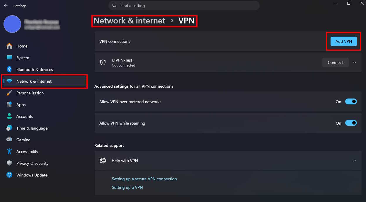 Ρυθμίσεις VPN Windows - Προσθήκη νέας σύνδεσης