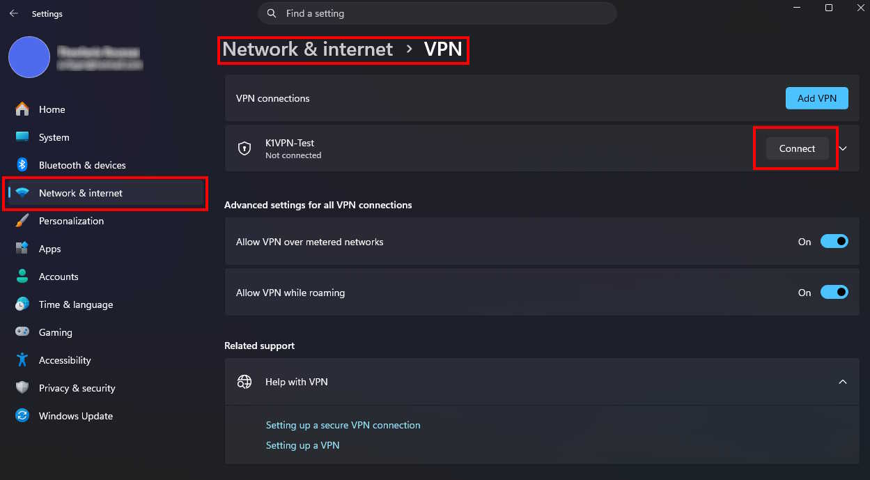 Σύνδεση VPN στα Windows - τελικό βήμα