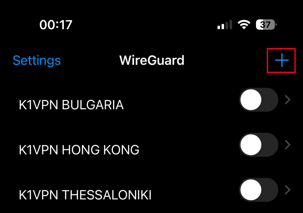 Εφαρμογή WireGuard® στο iOS - κουμπί προσθήκης νέου tunnel